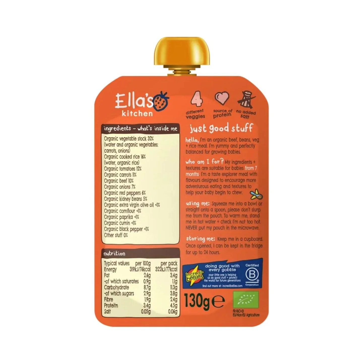 Ella's Kitchen Organic Chilli Con Carne Baby Food Pouch 7+ months 130g