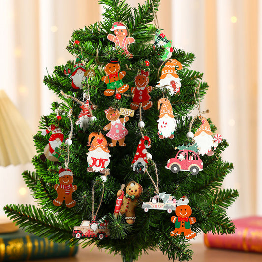 12 PCs Faceless Old Man Christmas Wooden Pendant Boxed Christmas Tree