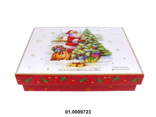 PORCELANA - SET OF 6 COFFEE CUPS WITH SAUCER, CHRISTMAS COLOR, 100CC