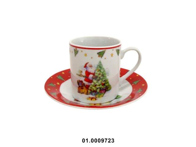 PORCELANA - SET OF 6 COFFEE CUPS WITH SAUCER, CHRISTMAS COLOR, 100CC