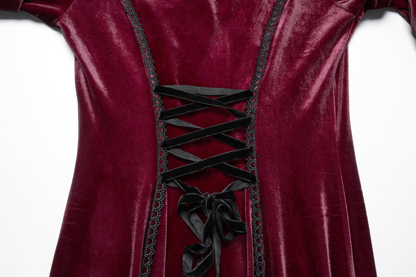Punk Rave Isolde Velvet Lace Sleeve Dress in Red