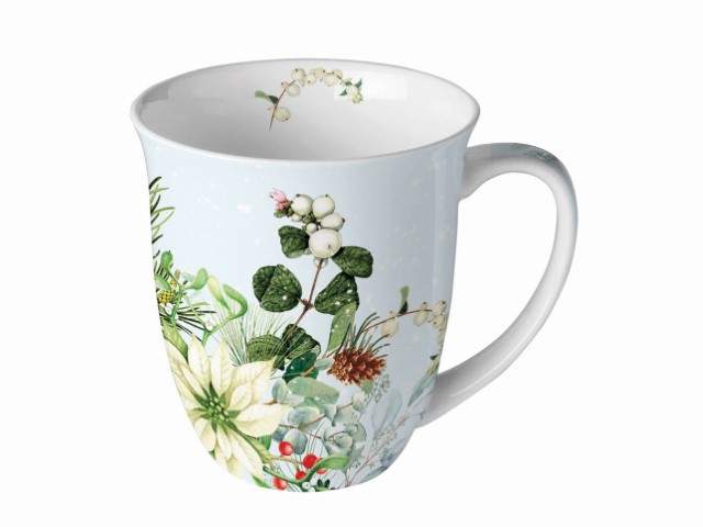 PORCELANA - MUG 0.40L WHITE POINSETTIA DECORATION 10X10CM