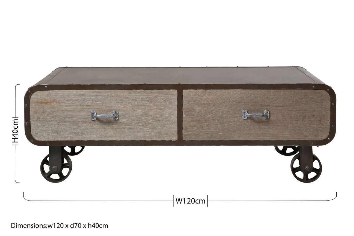 Village Loft Wooden 2 Drawer Coffee Table