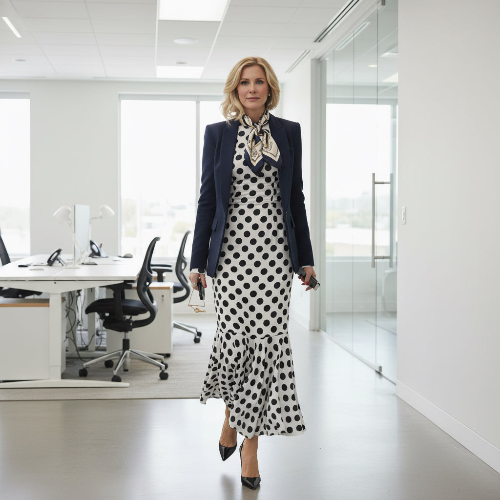 High-Waist Polka Dot Maxi Dress