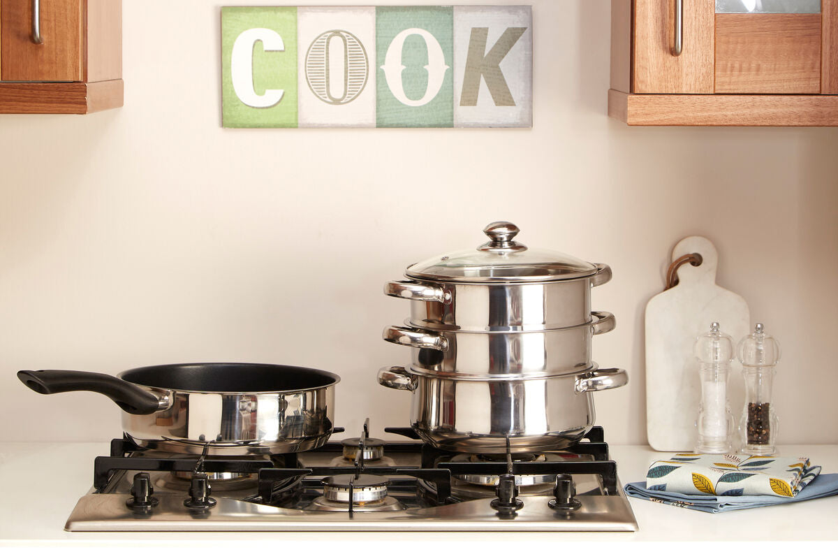 3 Tier Stainless Steel Steamer with Glass Lid | Crosse