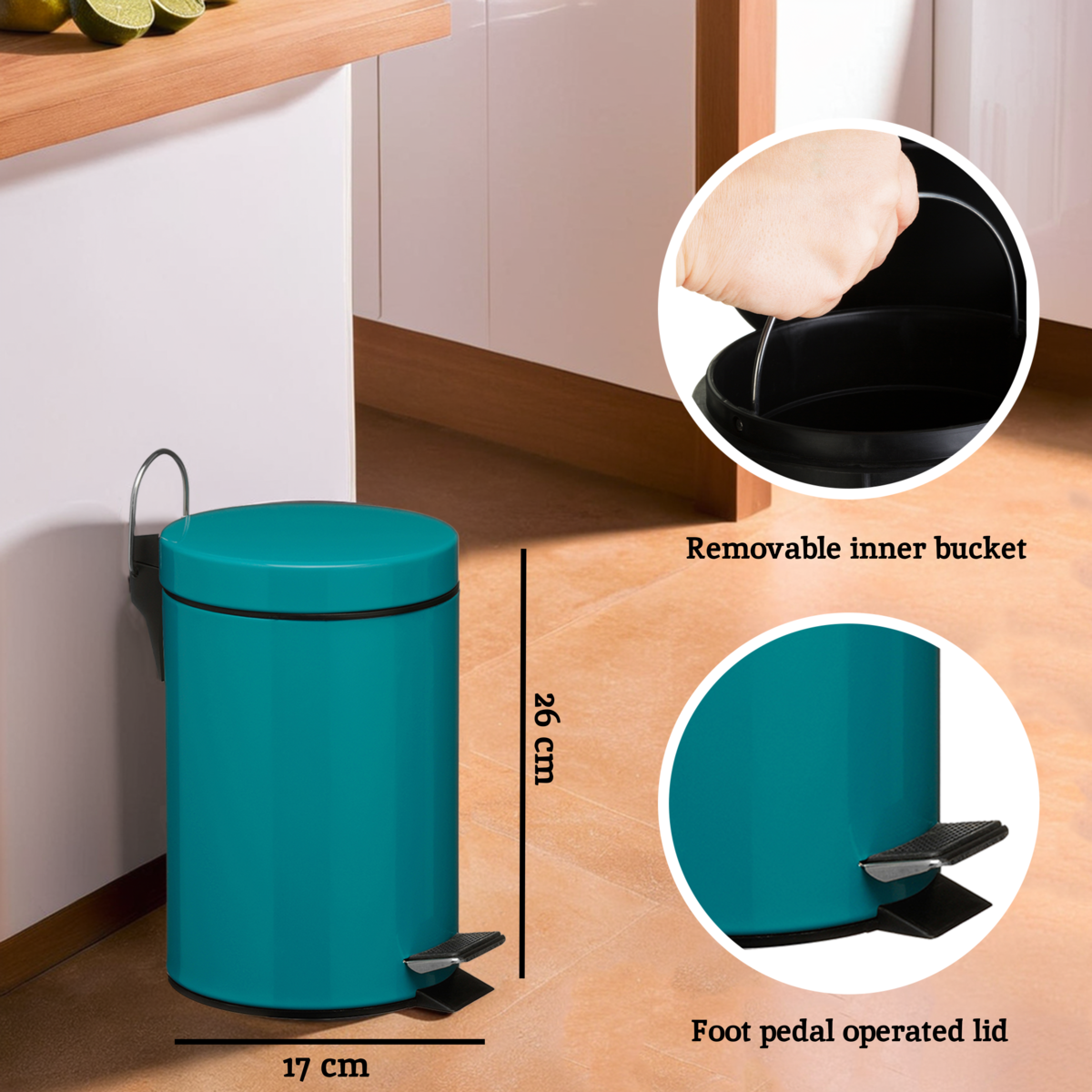 3 Litre Turquoise Pedal Bin | Parker
