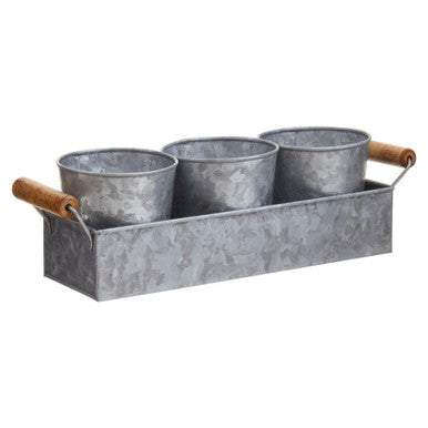 Set of 3 Galvanised Steel Flower or Herb Pots with Tray | Drummond