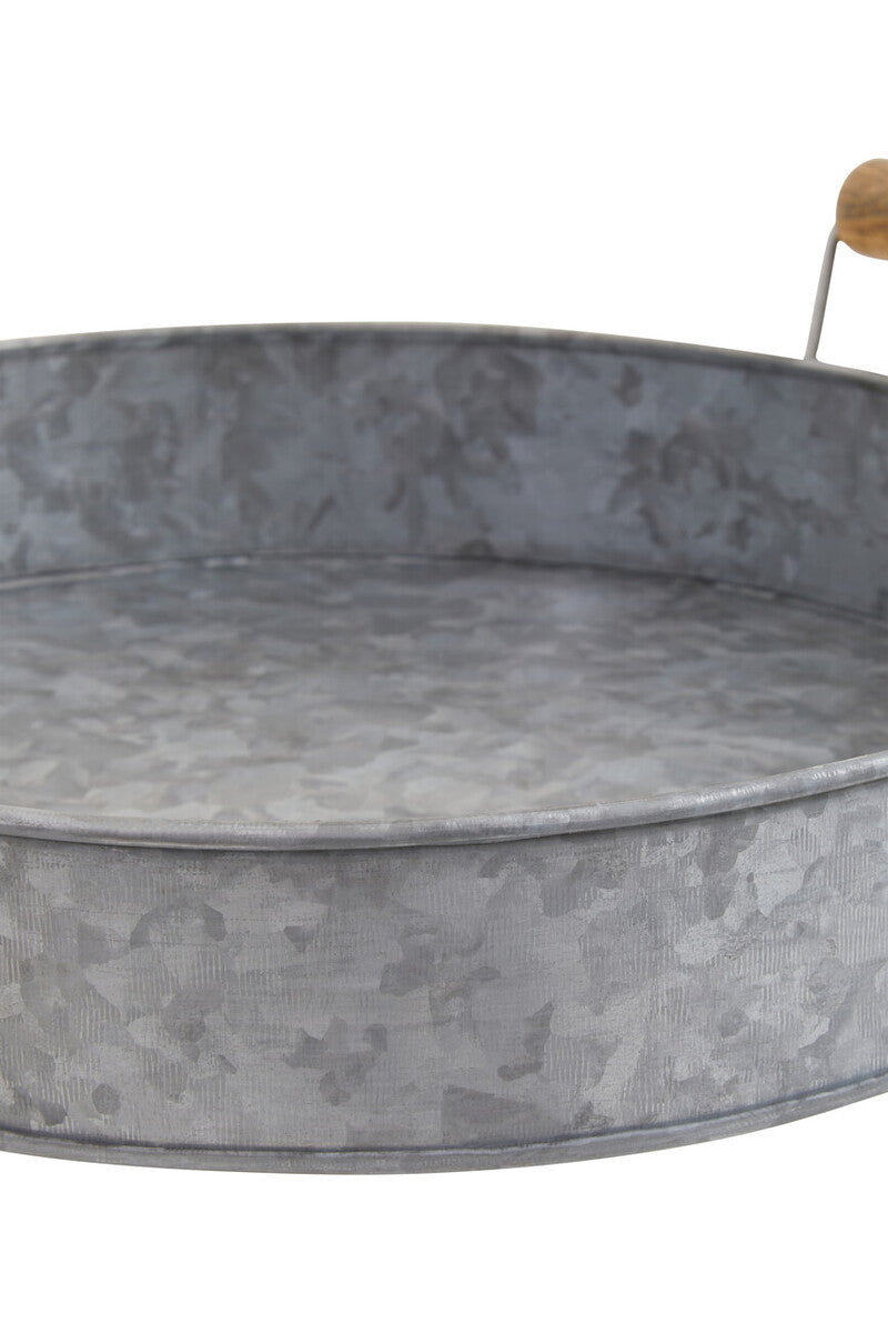 Round Galvanised Steel Tray with Wood Handles | Drummond