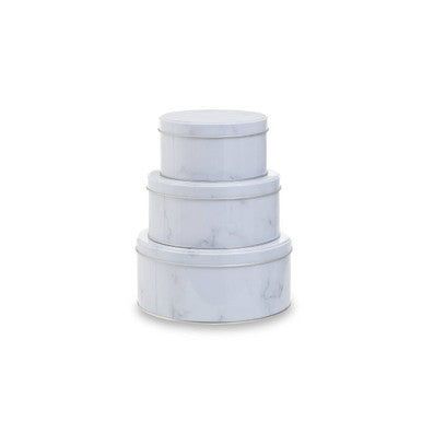 Set of Three White Marble Effect Storage Tins | Paice
