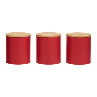 Alton Red Metal Canister Set of 3 with Bamboo Lids