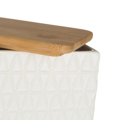 Geome White Butter Dish with Bamboo Lid