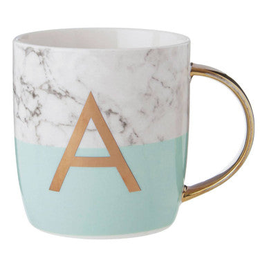 Marble Effect and Pastel Green Monogram Mug, A | Frosted Deco