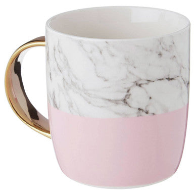 Frosted Deco Marble Effect and Pink Monogram Mug, F