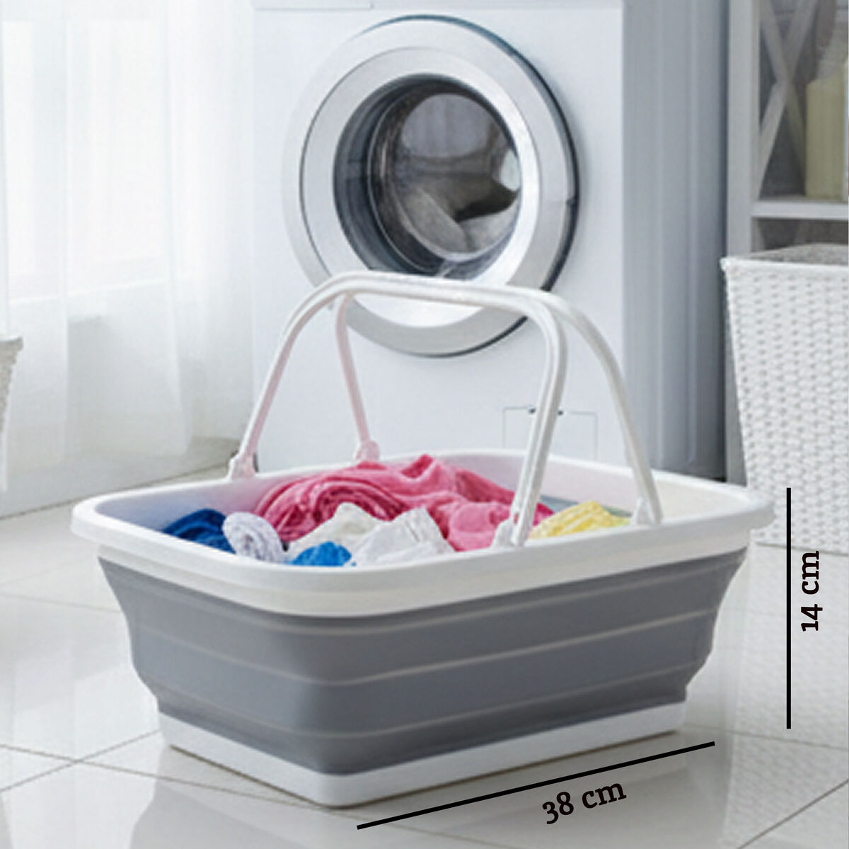 Collapsible Grey and White Basket with Handles | Averill
