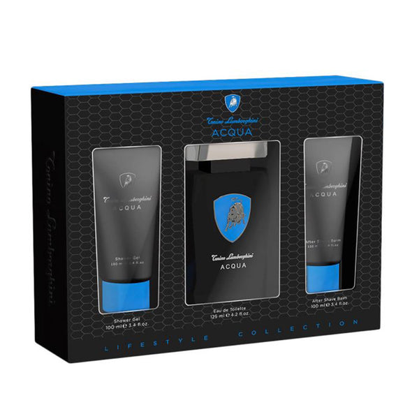 Lamborghini Acqua Gift Set 125ml EDT + 100ml Shower Gel + 100ml Aftershave Balm Men's Fragrance