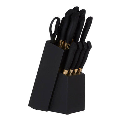 11 Piece Black and Gold Knife Set with Block | Corisco