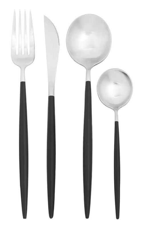 16 Piece Matte Silver And Black Cutlery Set | Avie