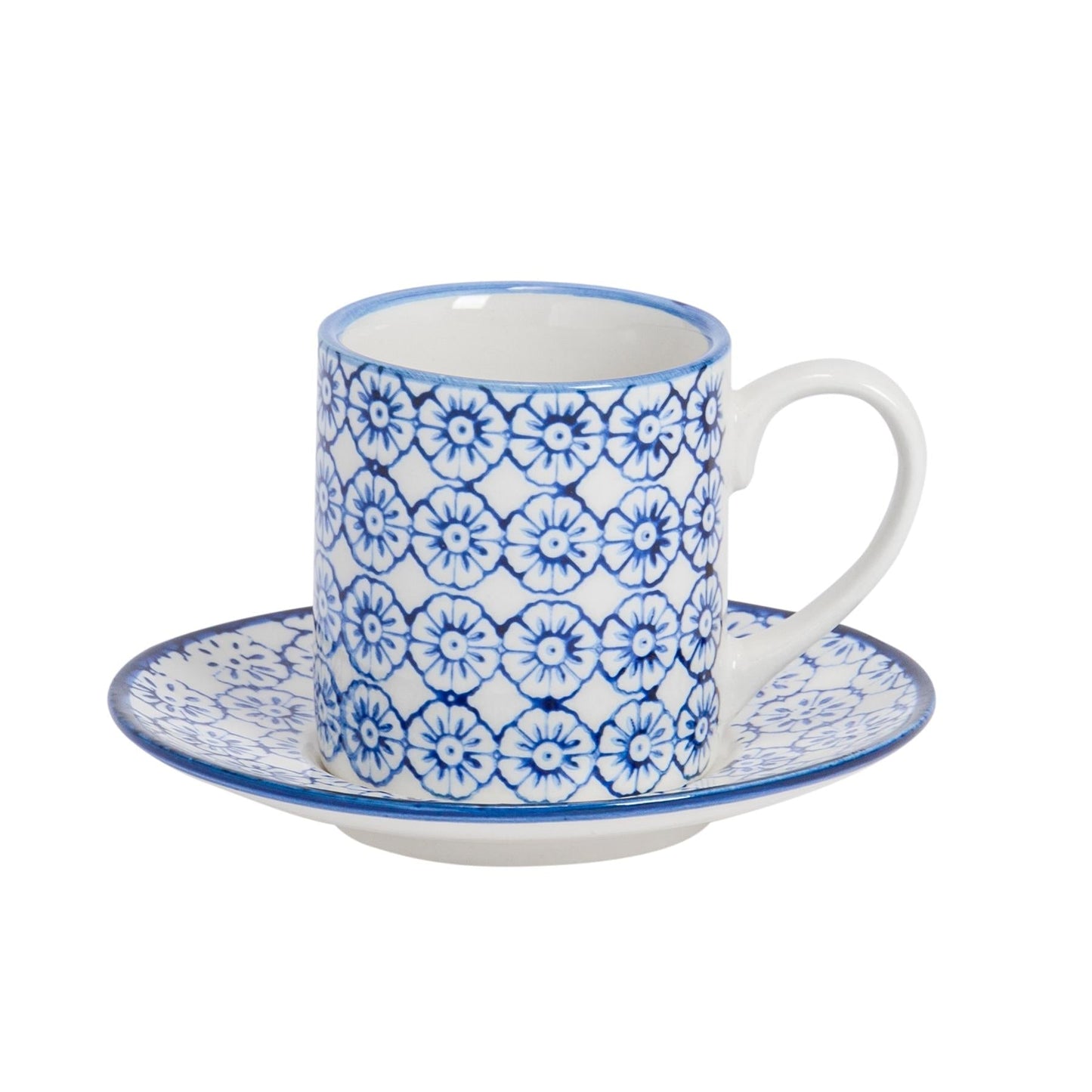 12pc 65ml Hand-Printed Stoneware Multicoloured Espresso Cup & Saucer Set