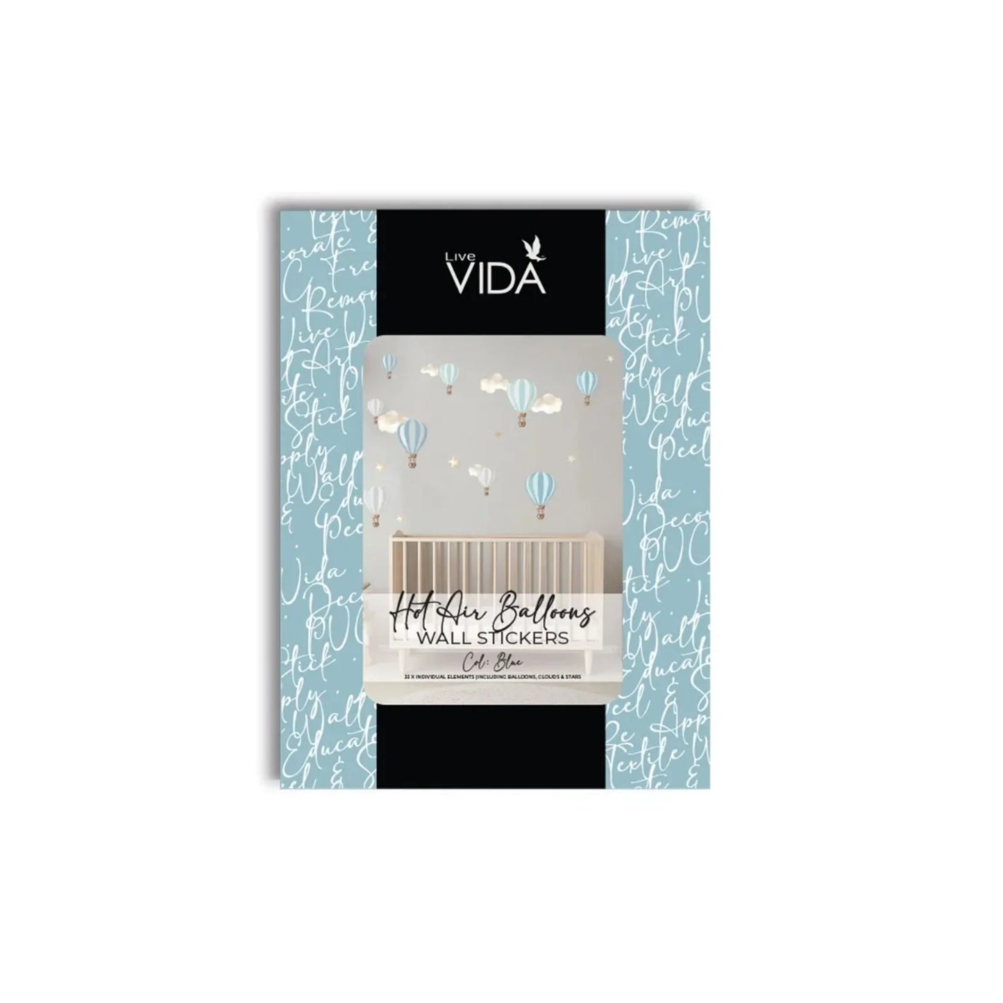 Live Vida Hot Air Balloons Wall Stickers A5 - Blue & Grey