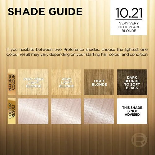 L'Oréal Préférence 10.21 Very Very Light Pearl Blonde | Fade-Defying Luminous Permanent Hair Colour for At-Home Use
