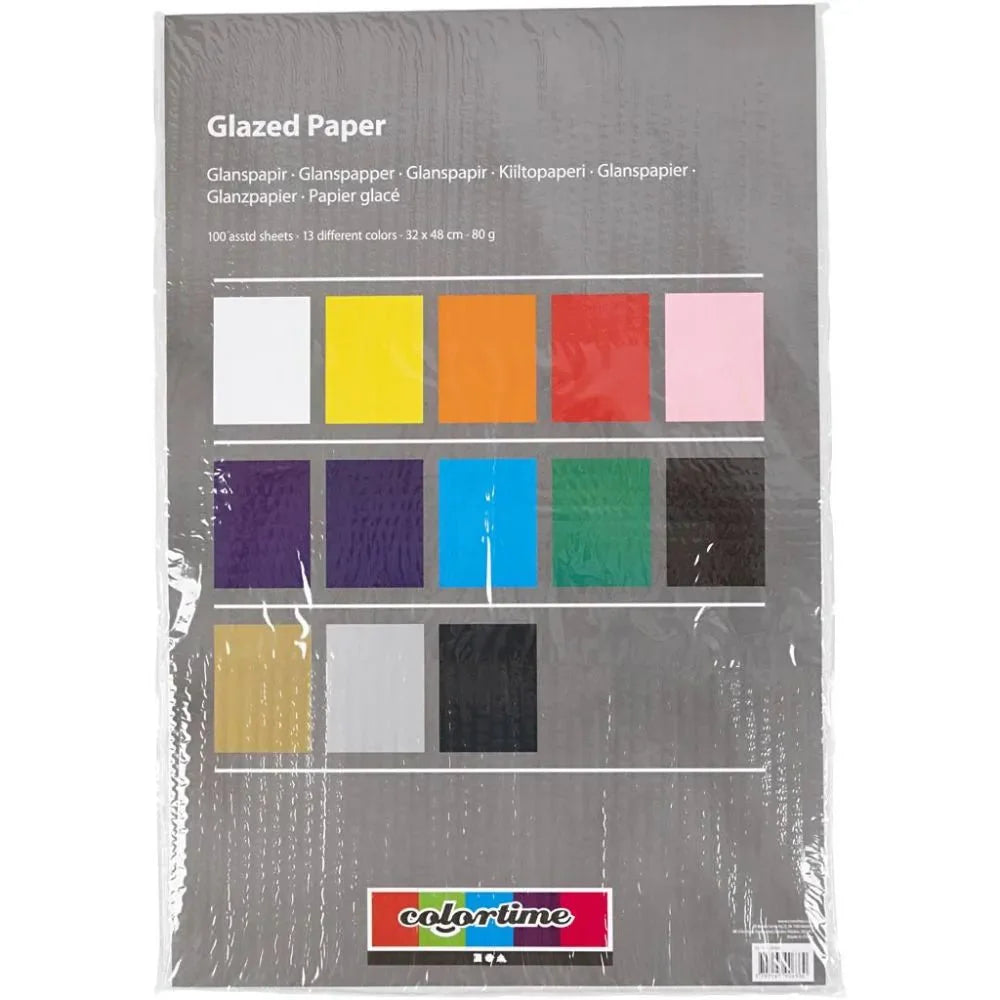 100 x Glazed Paper Sheets 13 Assorted Colours Christmas Decorations Crafts 80g