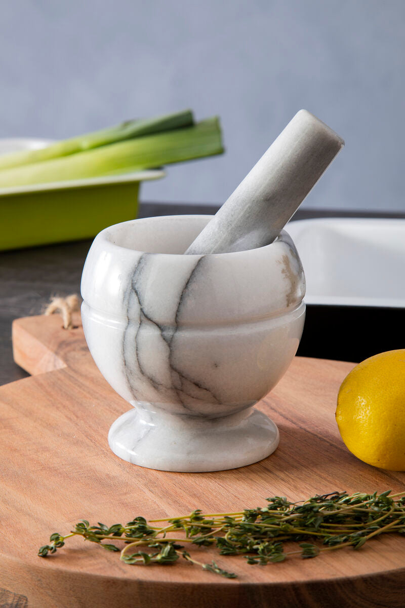 Salerno White Marble Small Mortar and Pestle Set