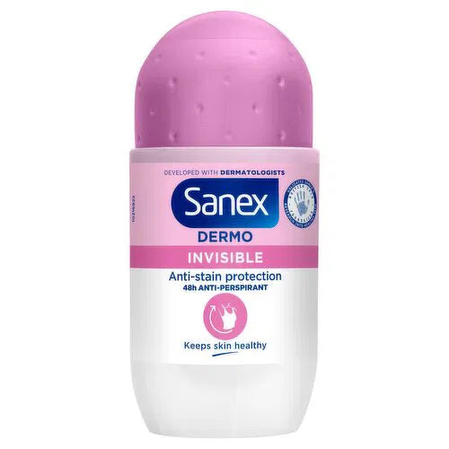 6 x Sanex Dermo Invisible Antiperspirant Deodorant Roll-On 50Ml
