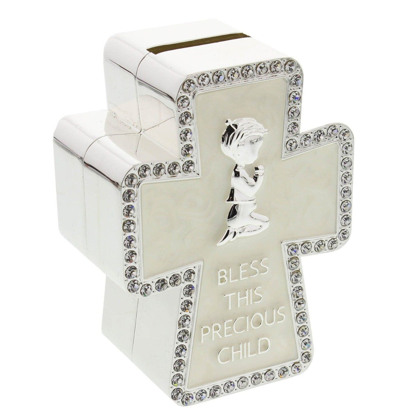 juliana silverplated & cream epoxy cross money box girl