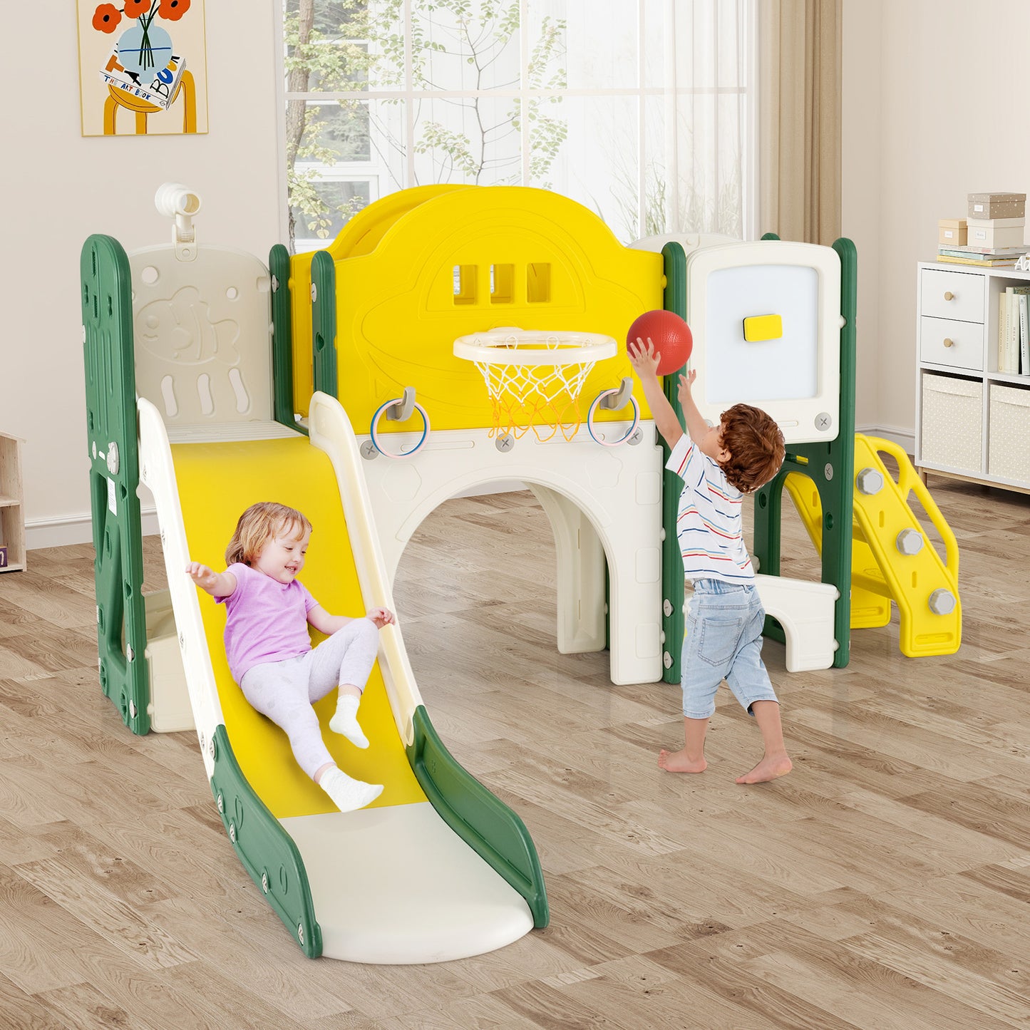10 in 1 Toddler Slide Set with Magnetic Whiteboard and Telescope-Multicolor