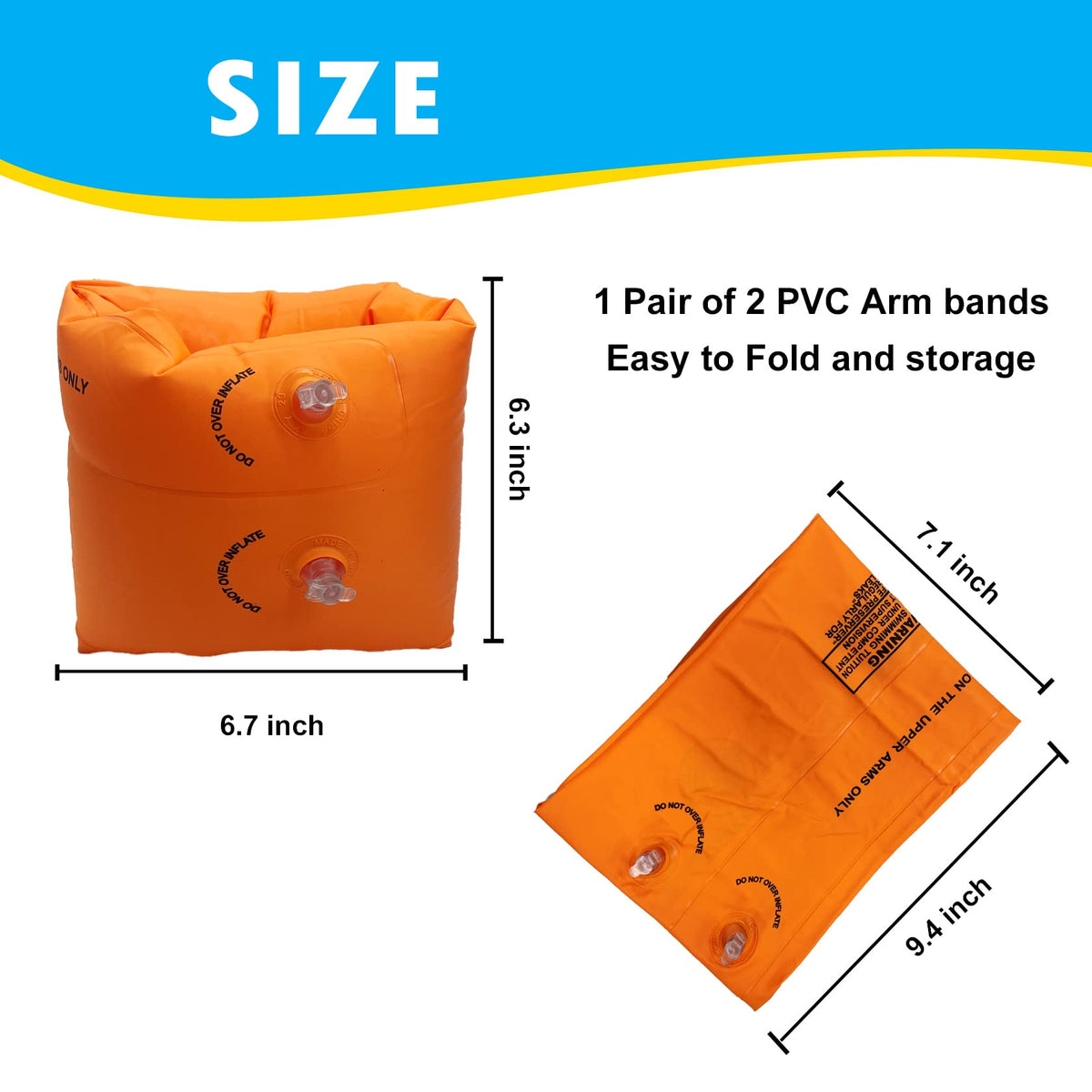 10Leccion Inflatable Arm Floaties for Toddlers – Orange Water Wings for Kids & Adults 30-150 lbs