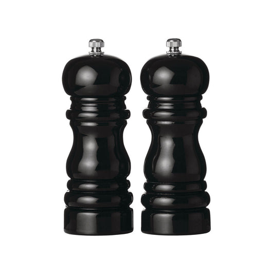 14Cm Black Hi Gloss Salt and Pepper Set | Salta