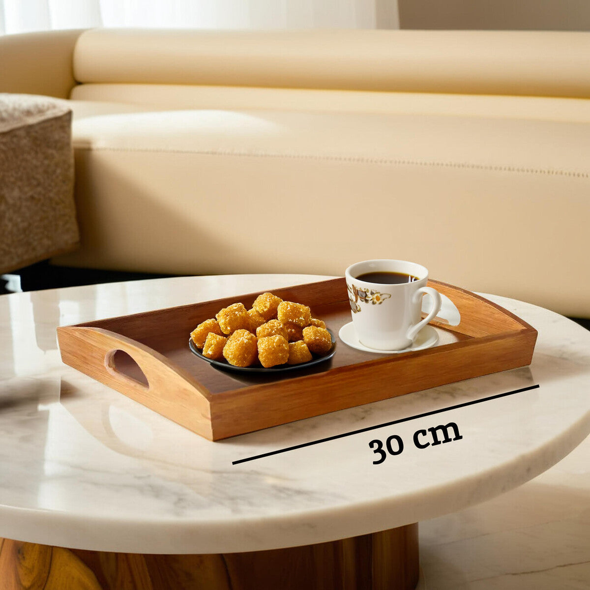 Aleki Natural Bamboo Rectangular Serving Tray with Cut Out Handles