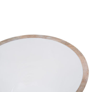 Kara Large Mango Wood Serving Bowl with White Enamel