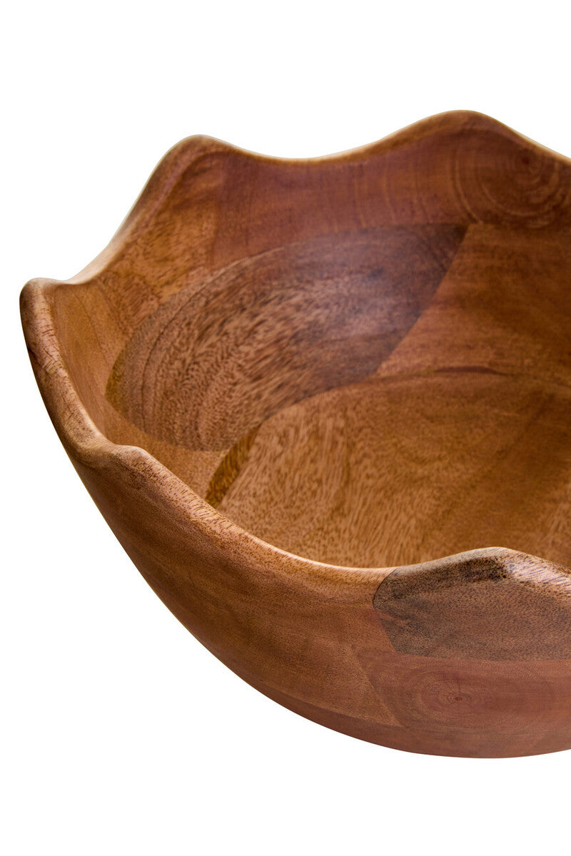 Kara Mango Wood Serving or Fruit Bowl with Scalloped Edge