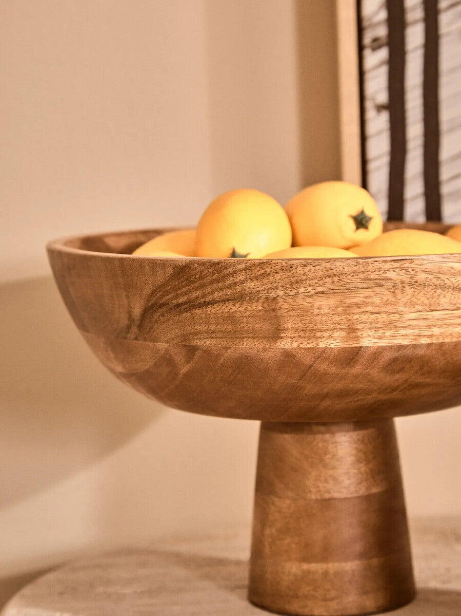 Mango Wood Serving or Fruit Bowl with Pedestal Base | Kara