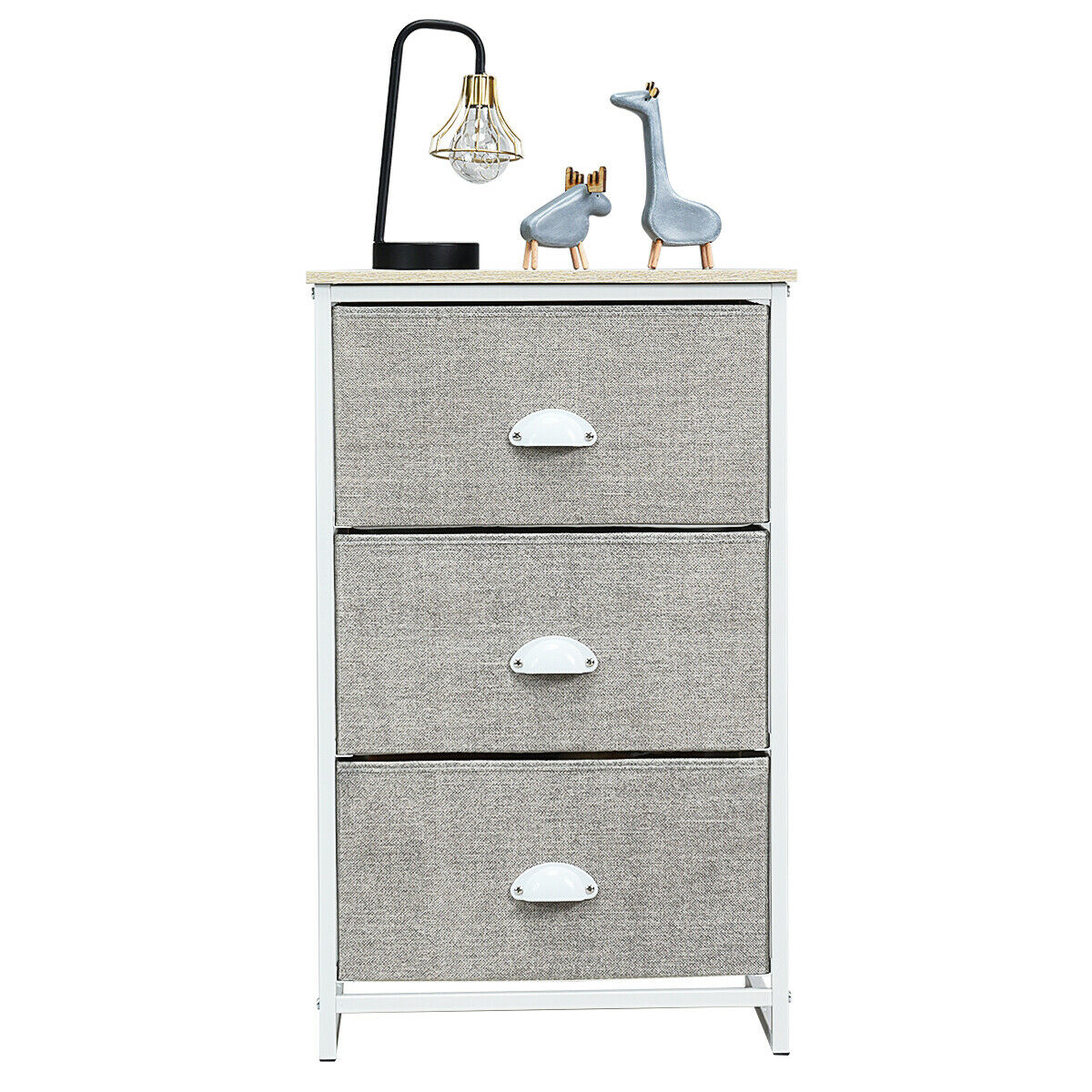 3/4 Fabric Nightstand Bedside Storage Cabinet Folding Drawers-4-Tier-Black