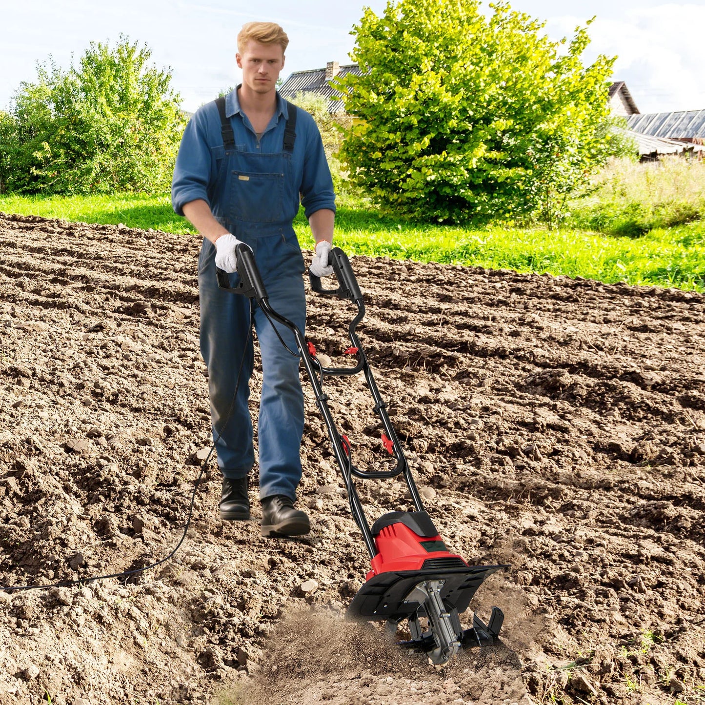 1200W Powerful Foldable Garden Rototiller for Lawn Soil Digging-Red