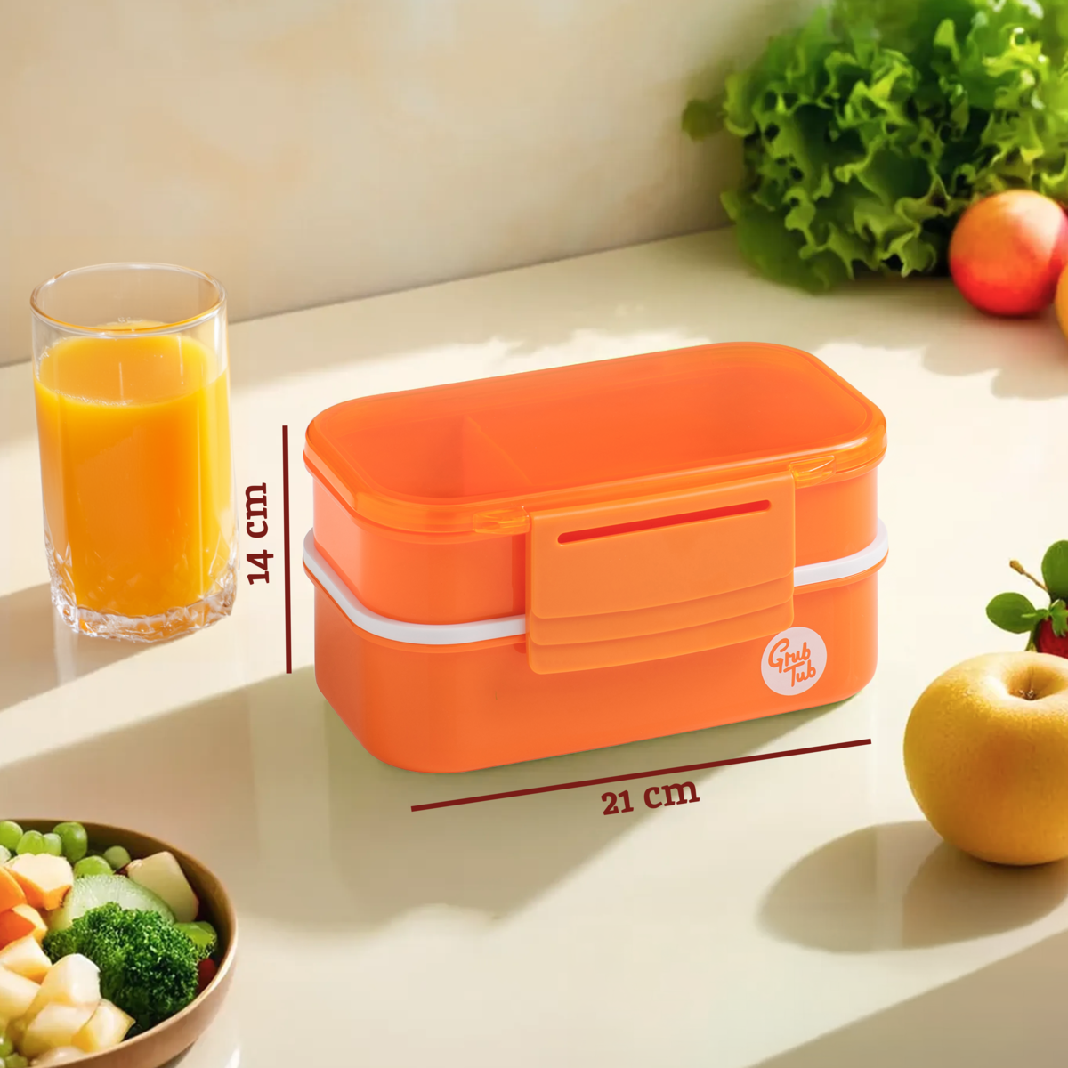 Orange 2 Tier Lunch Box | Grub Tub