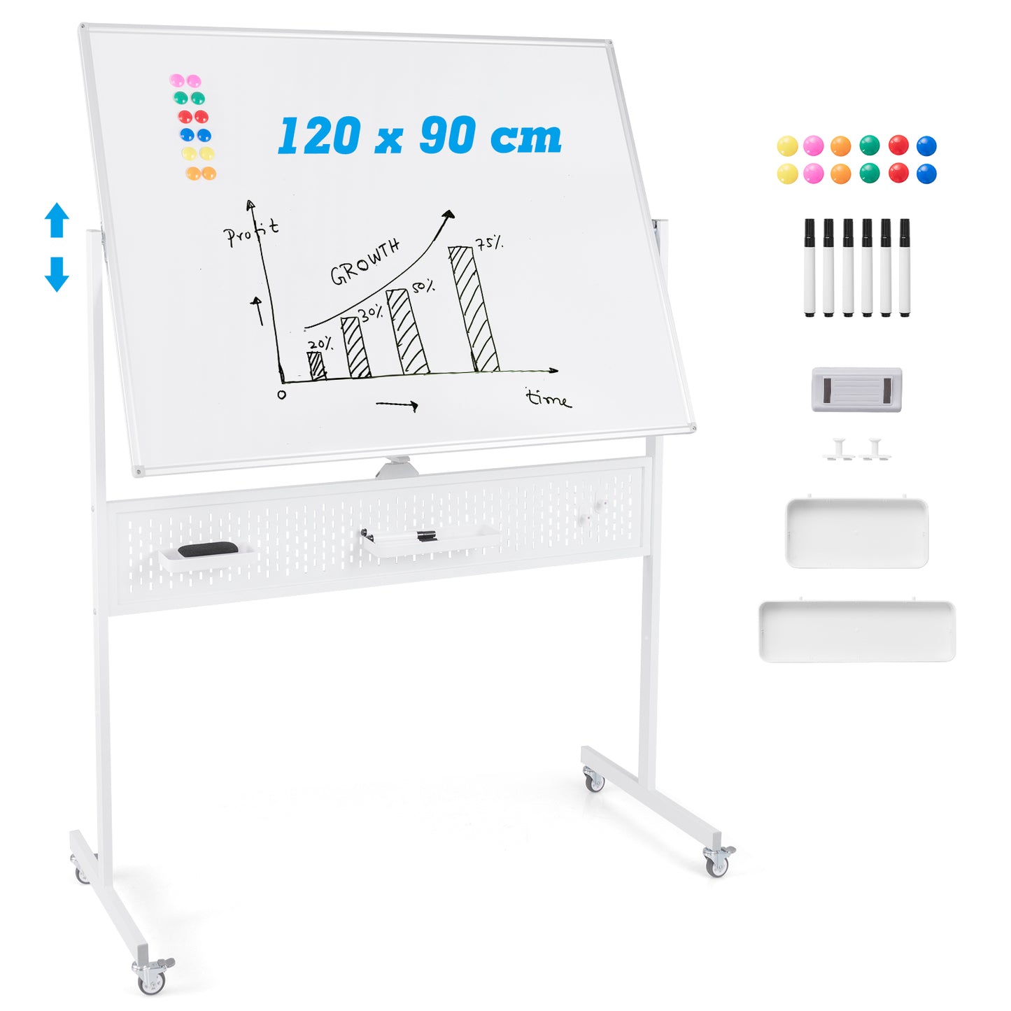 120 x 90 CM Double-Sided Dry Erase Mobile Board with Stand-Black