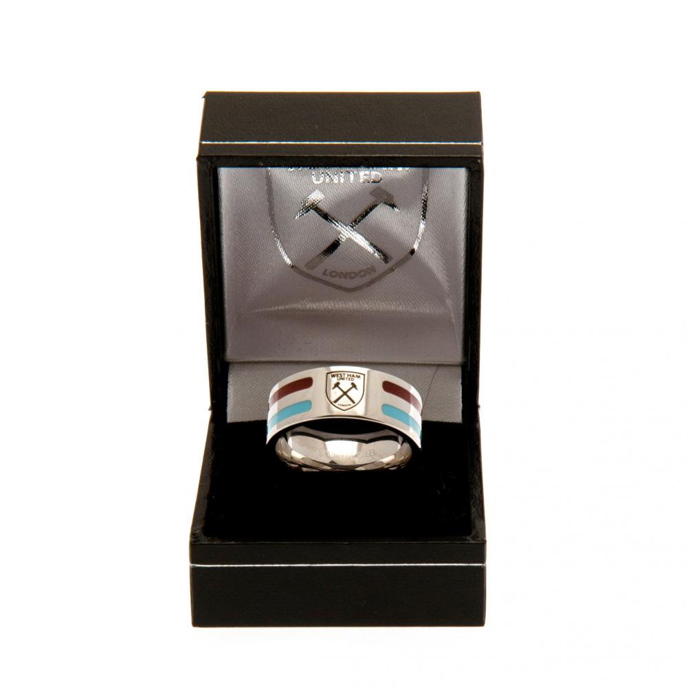 West Ham United FC Medium Colour Stripe Ring - Stainless Steel with Engraved Crest