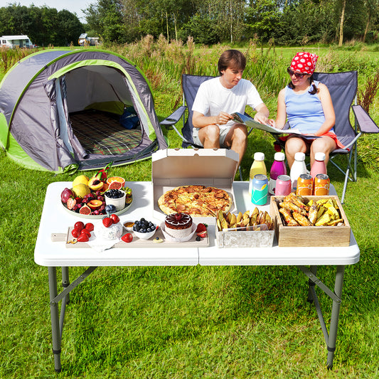 122cm Folding Camping Table with HDPE Tabletop and Safety Lock-White