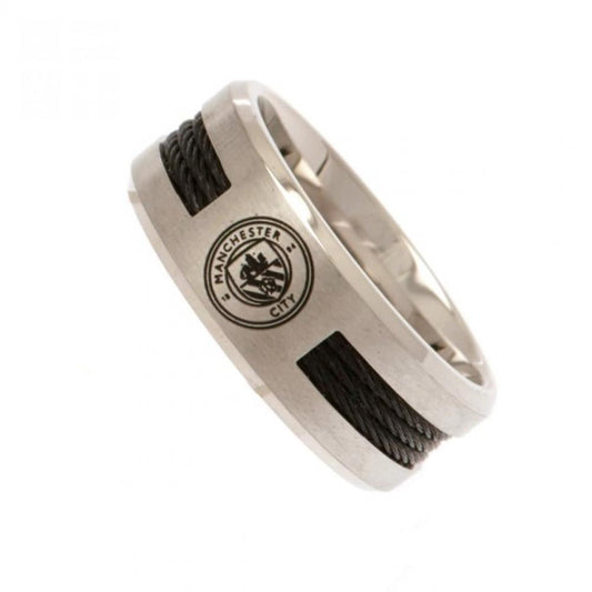 Manchester City FC Large Black Inlay Ring - Stainless Steel with City Crest