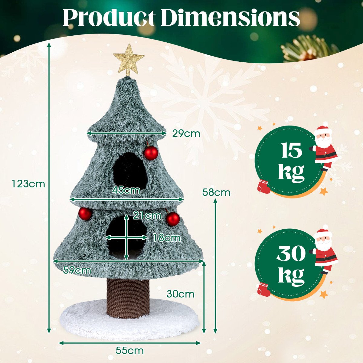 123 cm Christmas Cat Tree Modern Cat Tower with 2 Large Condos-Green