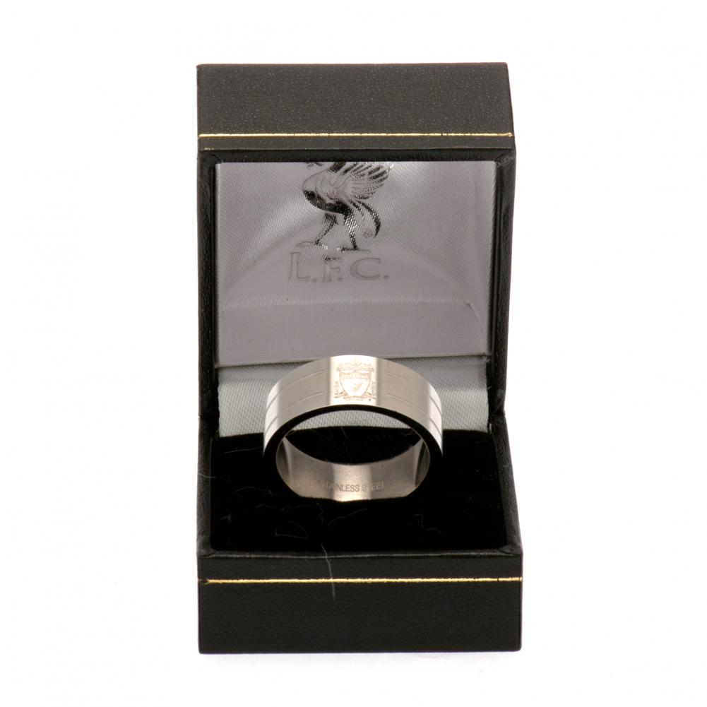 Liverpool FC Medium Stainless Steel Stripe Ring with Engraved Crest