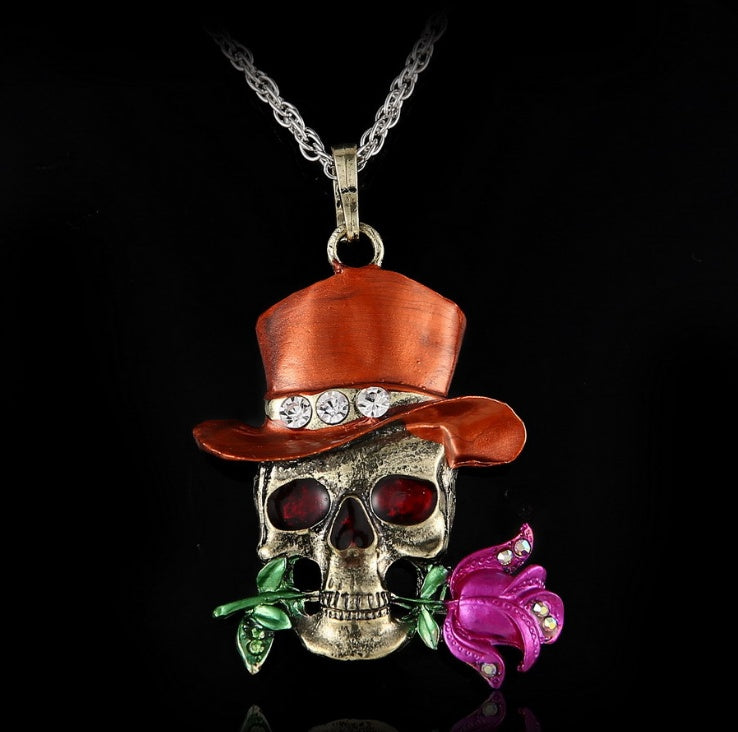 Vintage diamond-studded skull necklace