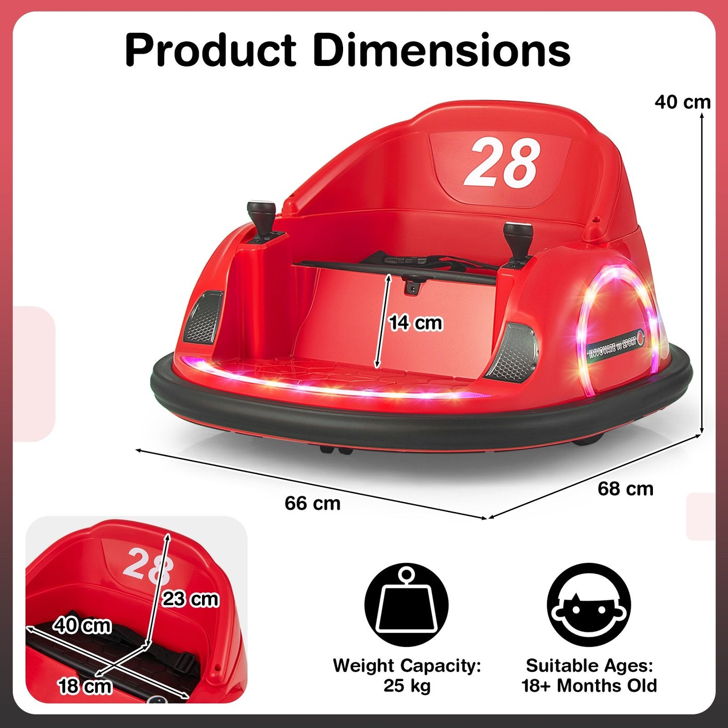 12V Kids Ride on Bumper Car with Flashing Lights and Remote Control-Pink