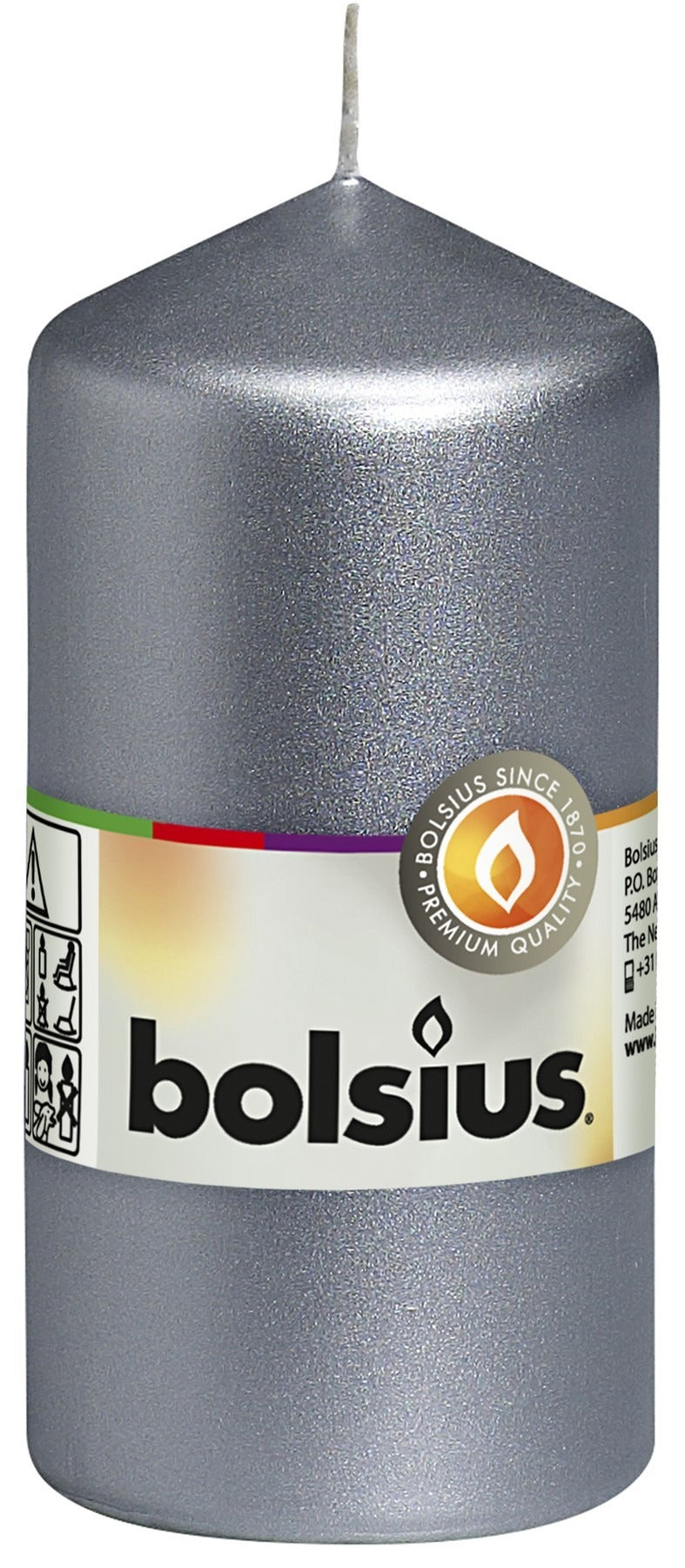Silver Bolsius Pillar candle (120mm x 58mm)