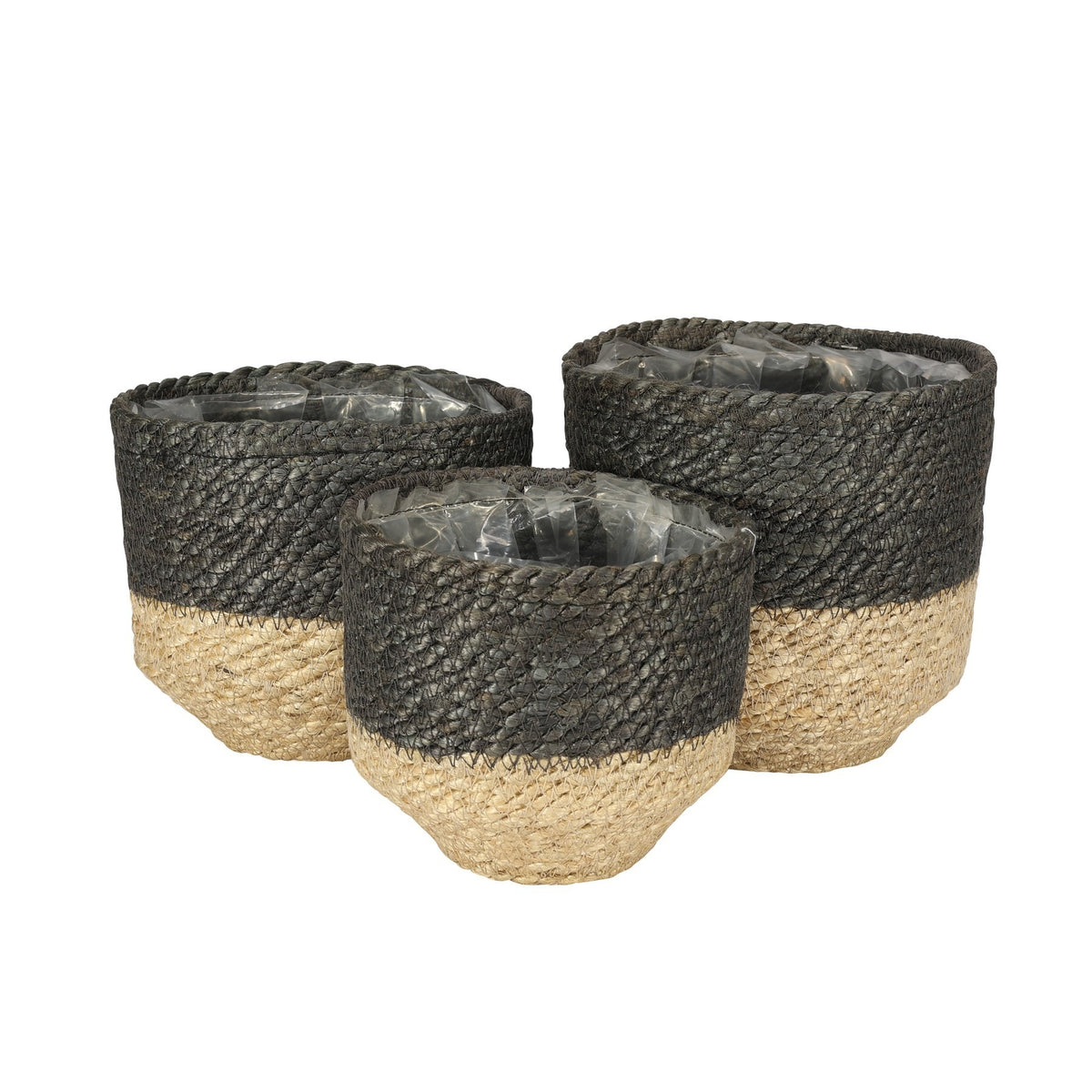 Set of 3 Jute Basket with Liner (Natural & Grey)