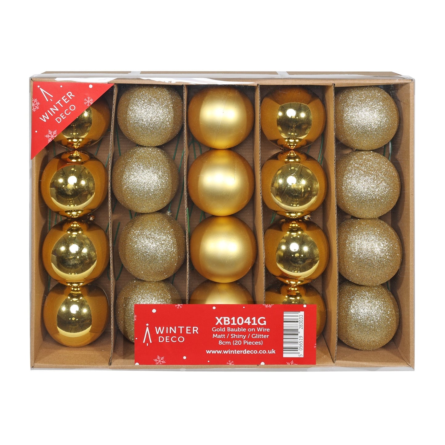Gold Bauble on Wire - Matt/Shiny/Glitter (Pack of 20)