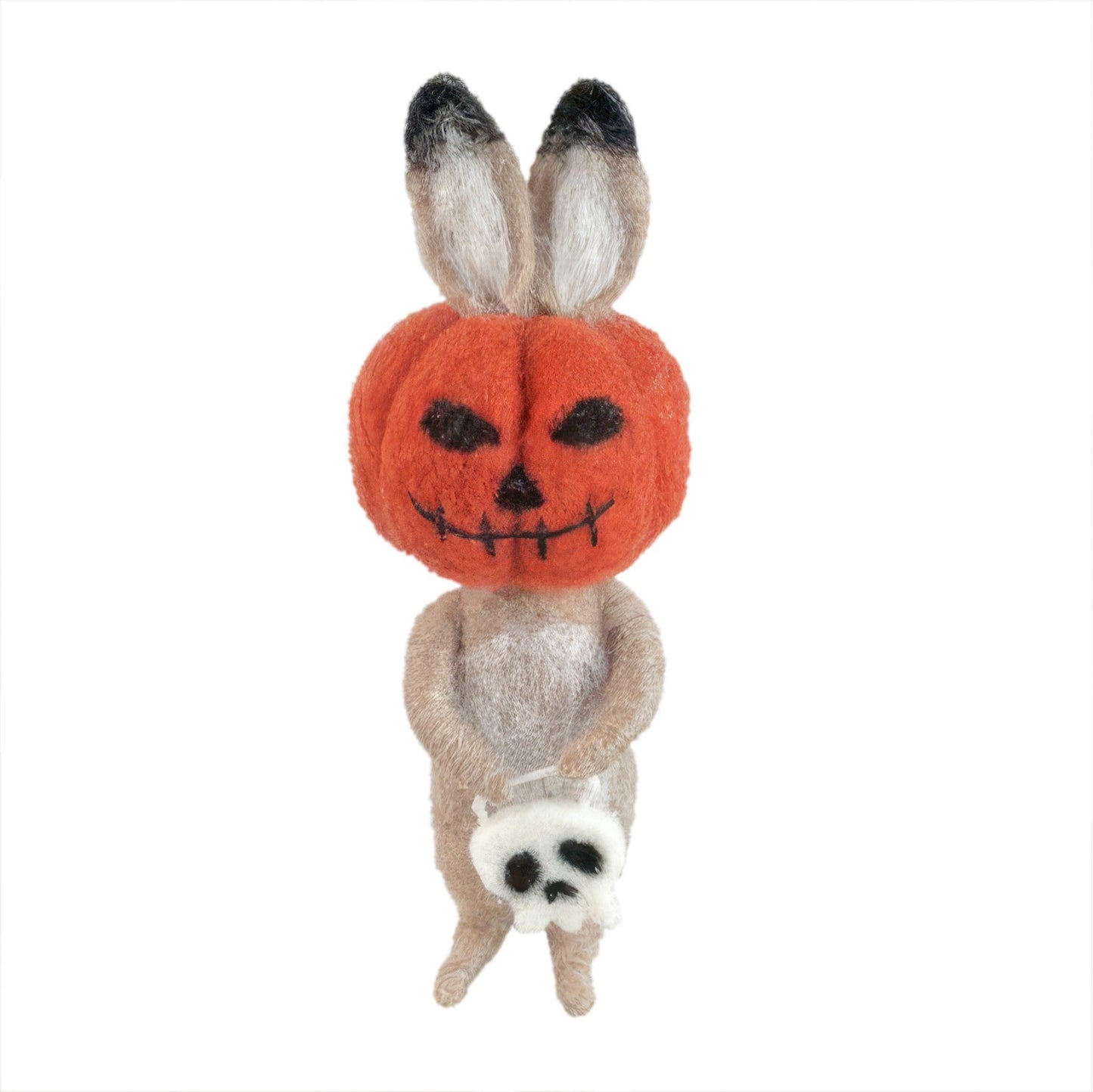 Felt Rabbit with Pumpkin Mask and Skull Bag Hanging Decoration (15cm)